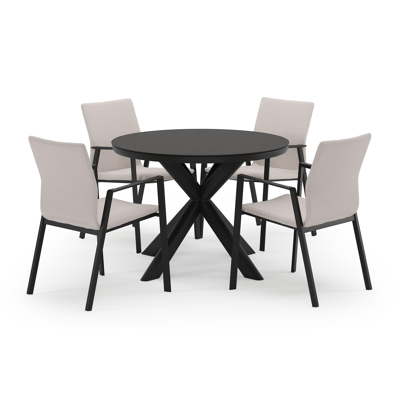 Pamplona ronde tuinset in zwart aluminium en sintered stone notte minerale met 4 Madura tuinstoelen