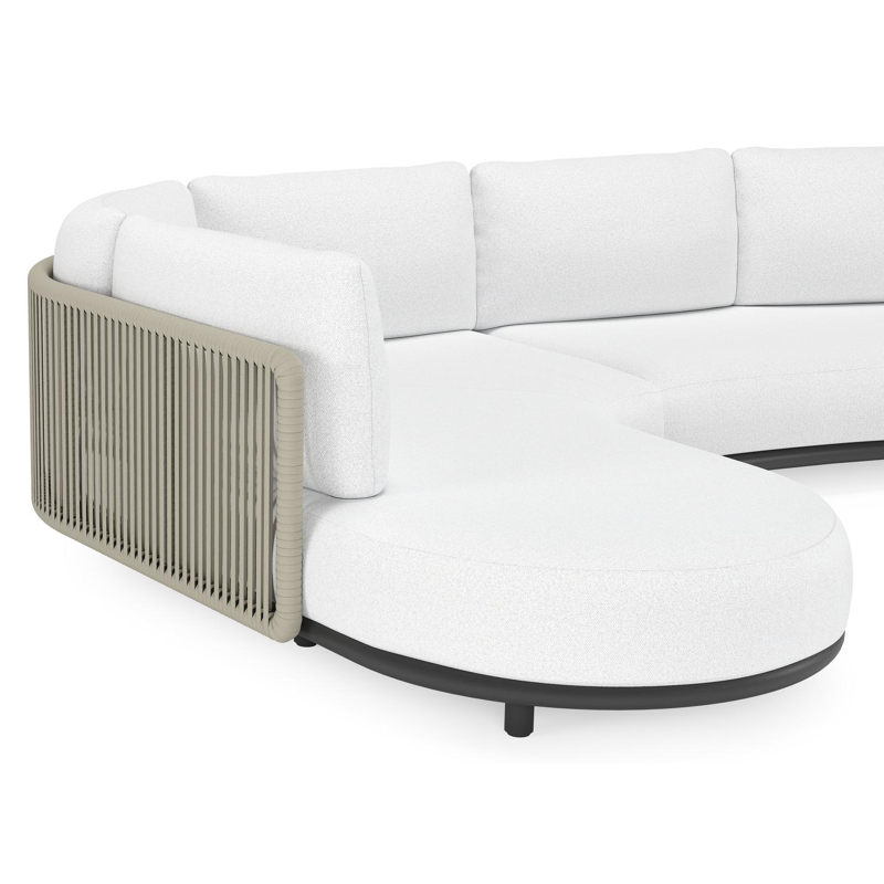 Lomano loungehoek in zwart aluminium en beige verticaal geweven luxe vlakke rope met Ego Birch all weather solica