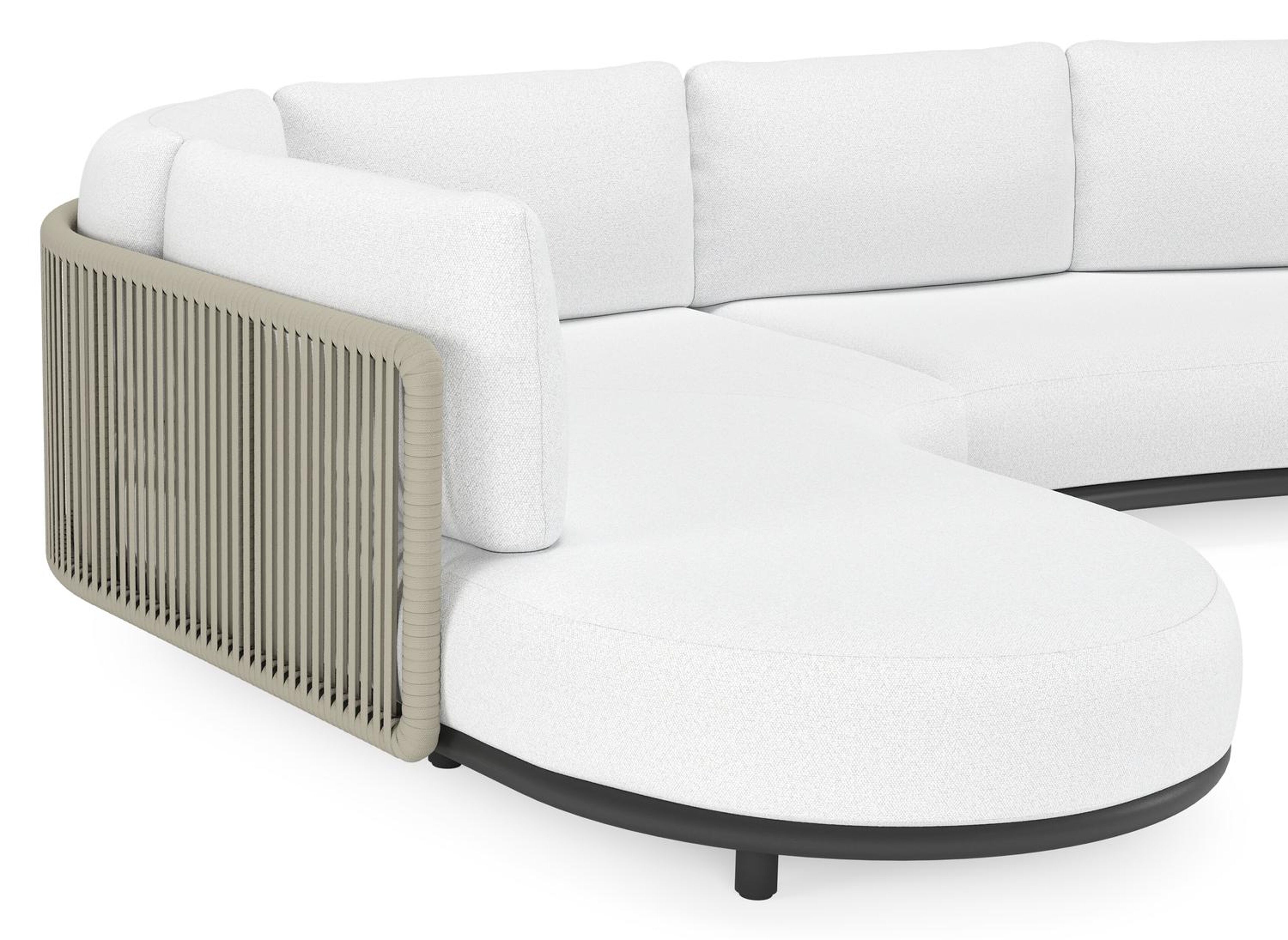 Lomano loungehoek in zwart aluminium en beige verticaal geweven luxe vlakke rope met Ego Birch all weather solica