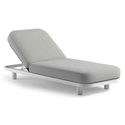 Chaise longue réglable Donato en aluminium blanc et coussin en all weather Sunbrella® luxe natte grey chine