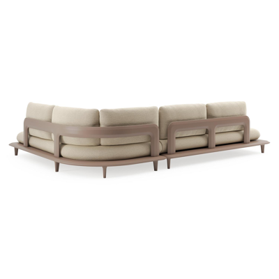 Salon de jardin d'angle Bomero en aluminium taupe et coussins en all weather cosytica althea camel