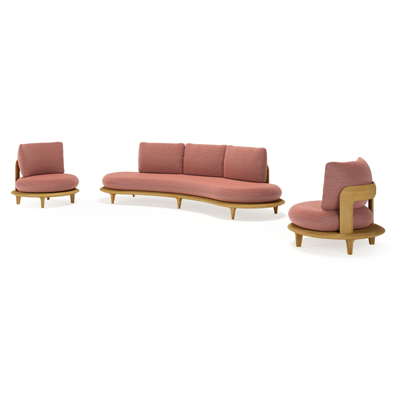 Bomero loungeset in teak met slow alezan all weather sunbrella® luxe kussen