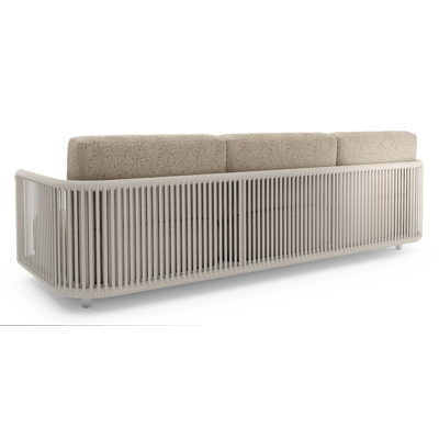 Organo loungebank in wit aluminium en beige verticaal geweven luxe vlakke rope met bora jungle all weather Cosytica kussen