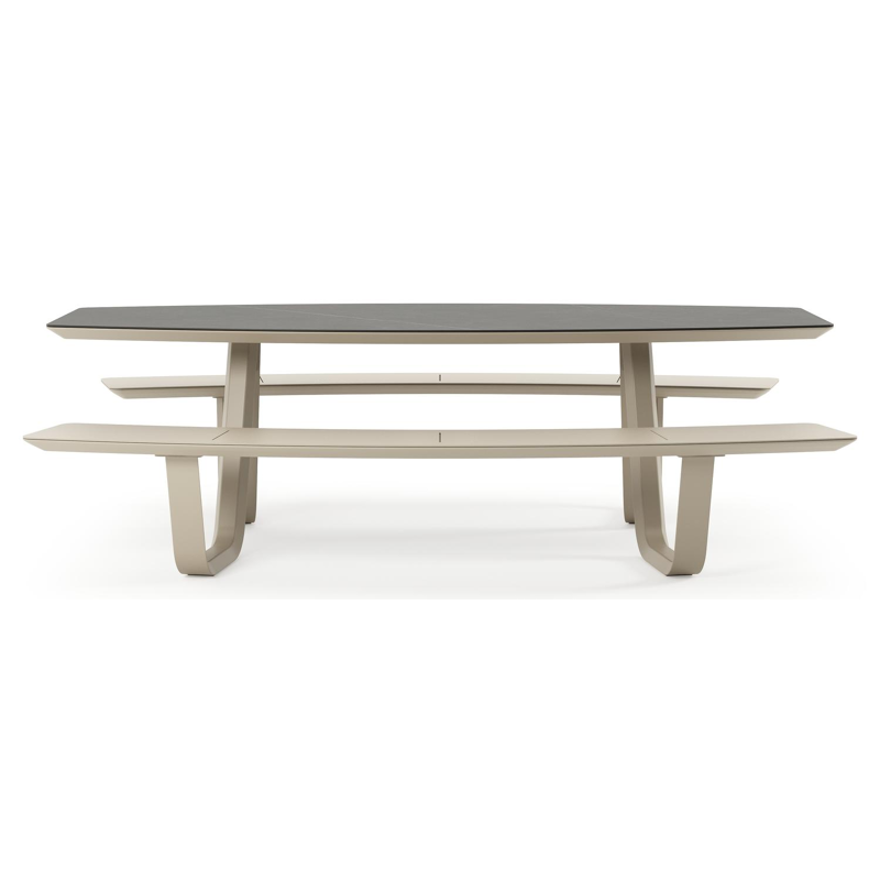 Table de pique-nique Forno forme de bateau forme de bateau en aluminium beige et céramique pleine Calatorao - Lg. 240 x Lrg. 181 x Haut. 72 cm