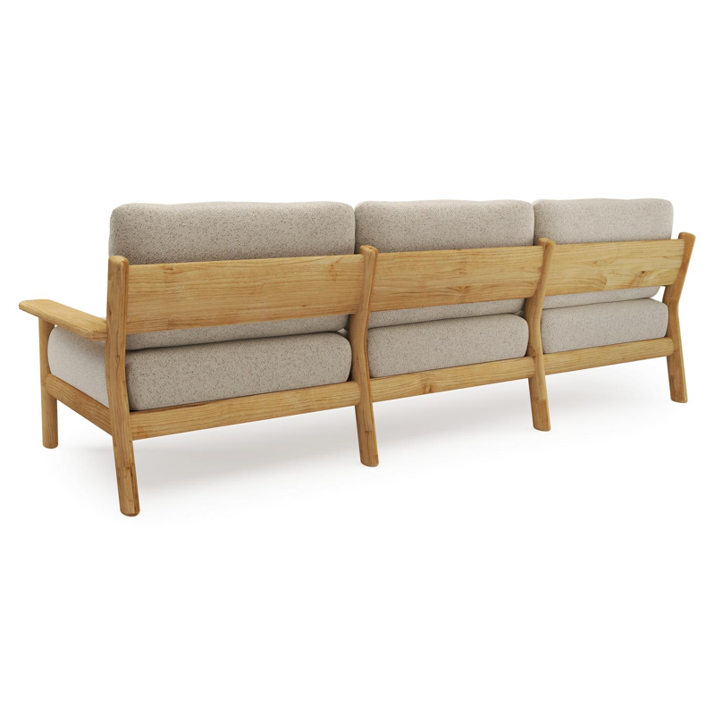 Canapé de jardin Amaro en teck et coussins en all weather cosytica bora desert