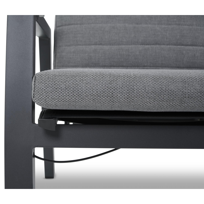 Salon de jardin Prato en aluminium noir avec coussins en weather+ textilène gris