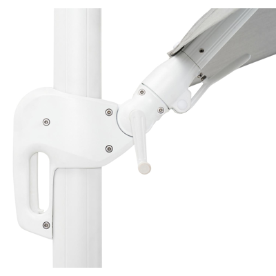 Rufina zweefparasol met tiltfunctie in wit aluminium met grijs all weather sunbrella® premium parasoldoek - L1: 300 x L2: 300 cm (met voet)