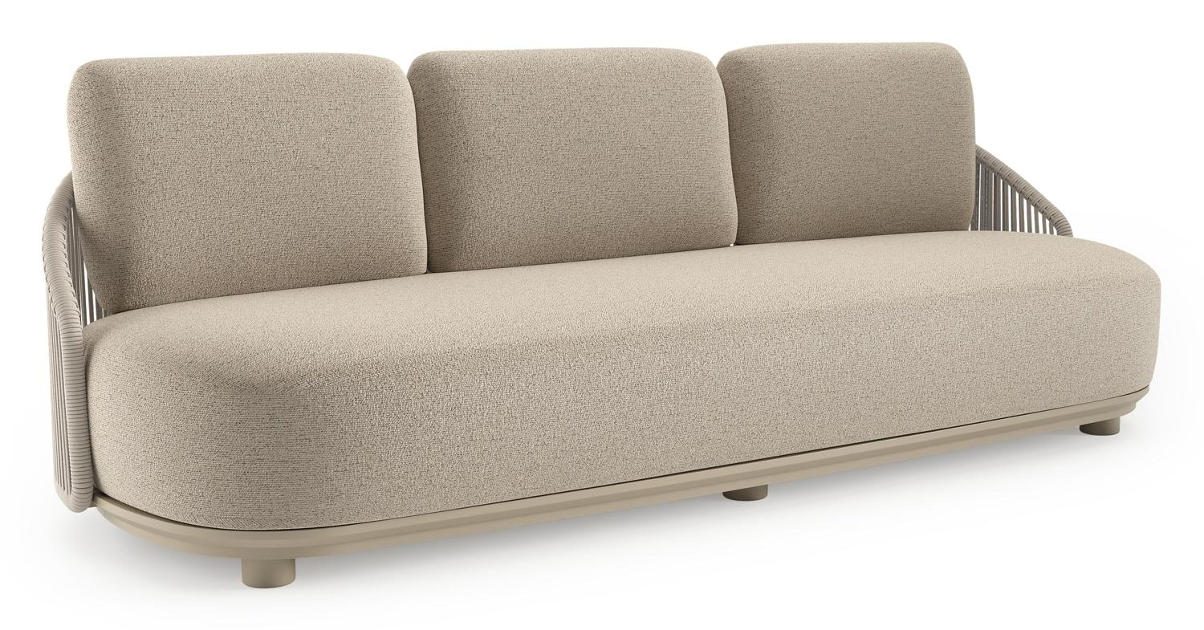 Canapé de jardin Vadelo en aluminium beige et corde ronde tissée verticalement beige et coussins en all weather cosytica marbella beige