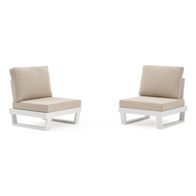 Set van 2 Modica loungestoelen in wit aluminium met rustic weather+ softtouch kussens