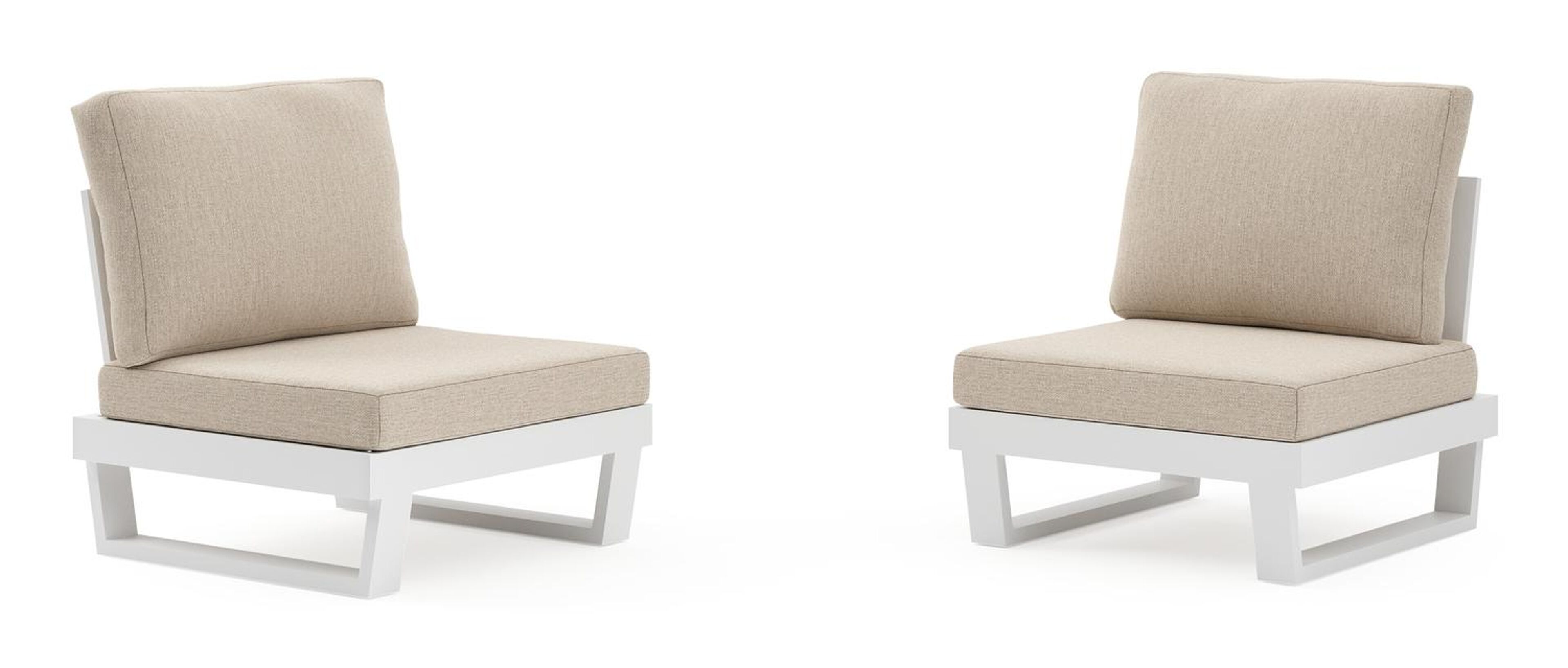 Set van 2 Modica loungestoelen in wit aluminium met rustic weather+ softtouch kussens