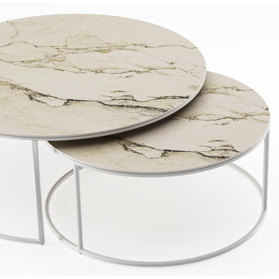 Fano loungetafels in wit aluminium en colorado dunes volkeramiek - Dia. 85/65 x H 35/30 cm