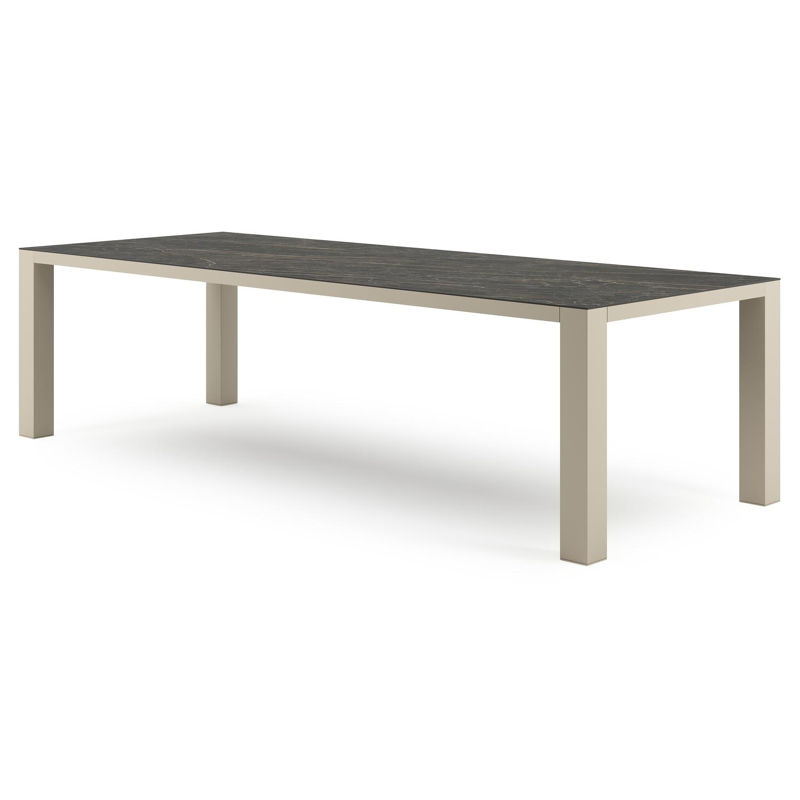 Table de jardin Nano rectangulaire en aluminium beige et céramique pleine Black Obsession - Lg. 280 x Lrg. 110 x Haut. 75 cm