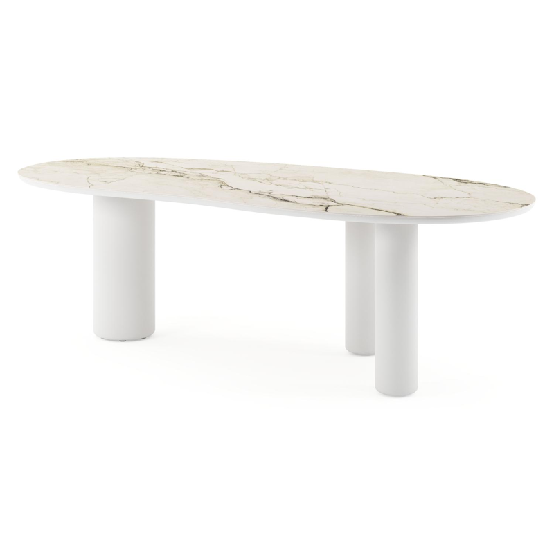 Table de jardin Amico organique en aluminium blanc et céramique pleine Colorado Dunes - Lg. 240 x Lrg. 110 x Haut. 73.5 cm