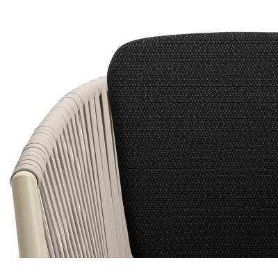 Chaise de jardin Orso en aluminium beige et corde plate tissée verticalement beige avec coussin en All Weather Sunbrella® Luxe Lopi Baribal