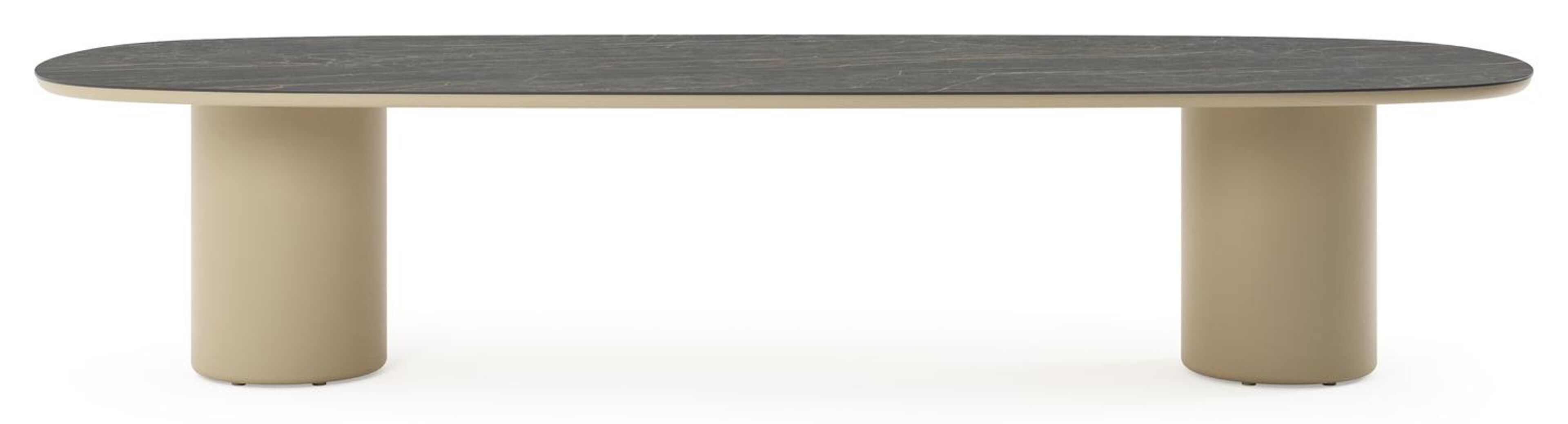 Table de jardin low dining Amico bombo en aluminium beige et céramique pleine Black Obsession - Lg. 320 x Lrg. 130 x Haut. 61 cm