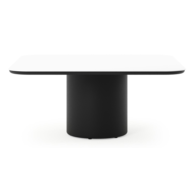 Amico low dining tuintafel afgerond vierkant in zwart aluminium en volkeramiek Arctic White - L 148 x B 148 x H 61 cm
