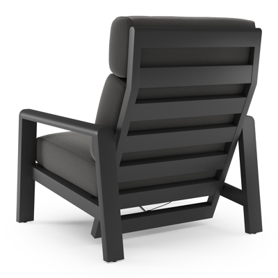 Cosenzo loungestoel 1-zit in zwart aluminium met natte charcoal chine all weather sunbrella® luxe kussen