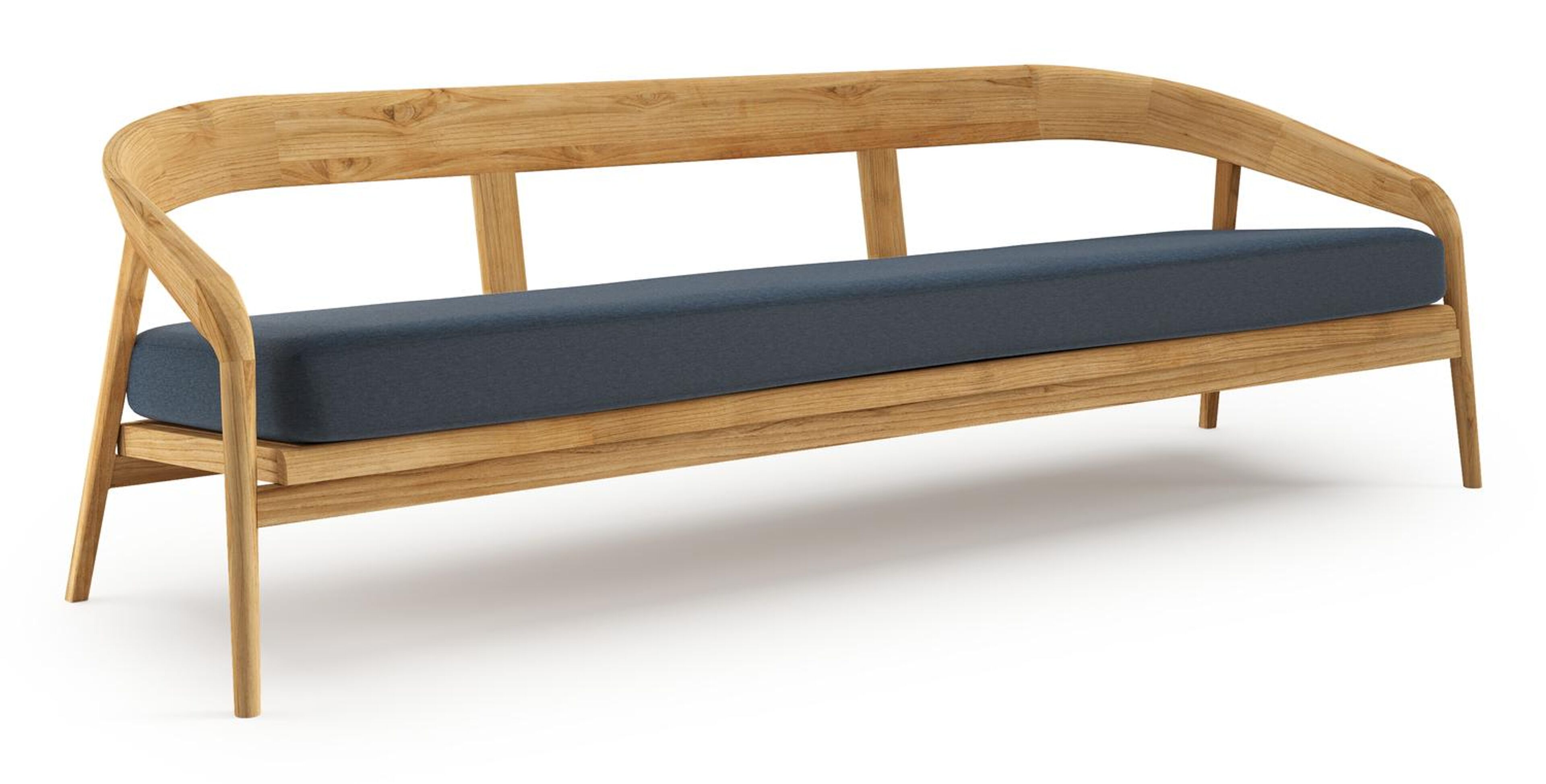 Lacrima loungebank in teak met heritage indigo all weather Sunbrella® luxe kussen