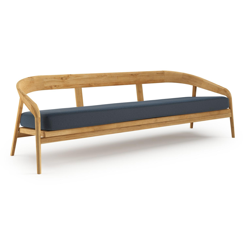 Lacrima loungebank in teak met heritage indigo all weather Sunbrella® luxe kussen