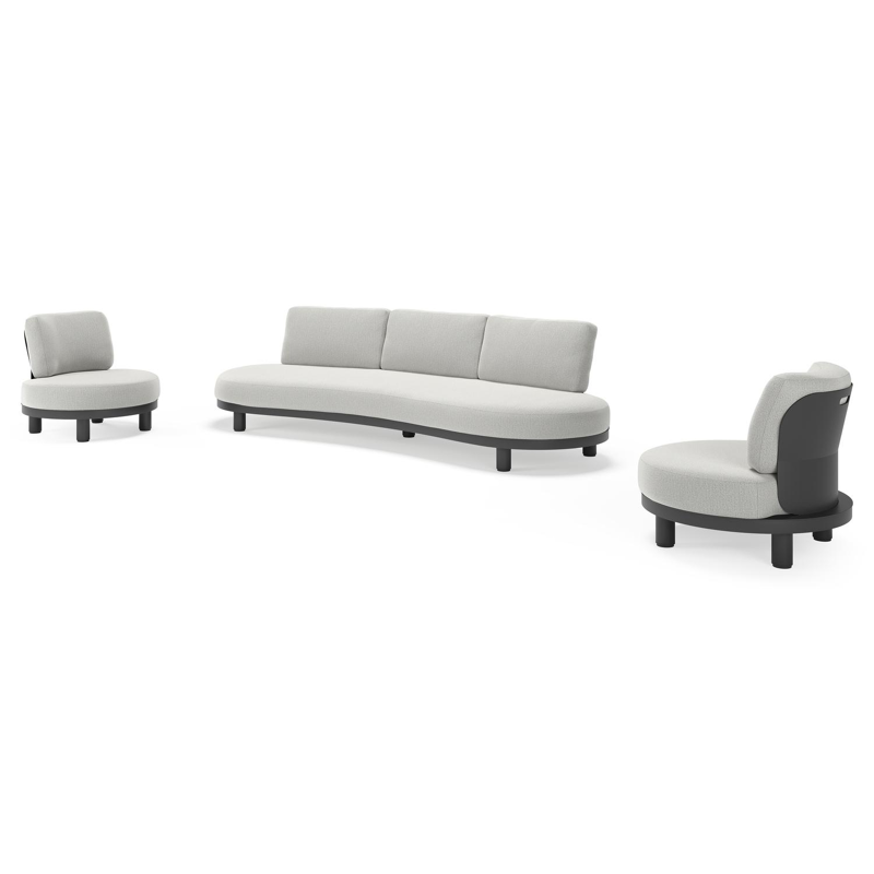 Salon de jardin Donato en aluminium noir et coussins en all weather sunbrella® luxe Savane Nimbus