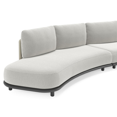 Salon de jardin d'angle Lomano en aluminium noir et corde luxe plate tissée verticalement beige et coussins en all weather sunbrella® luxe Lopi Ash