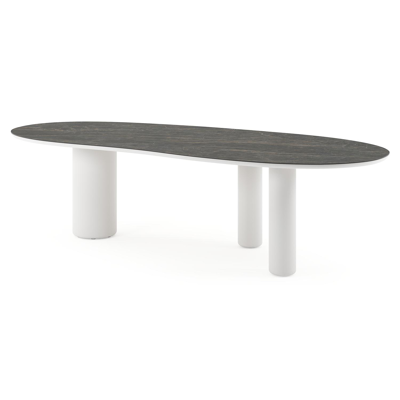Table de jardin Amico organique en aluminium blanc et céramique pleine Black Obsession - Lg. 280 x Lrg. 120 x Haut. 73.5 cm
