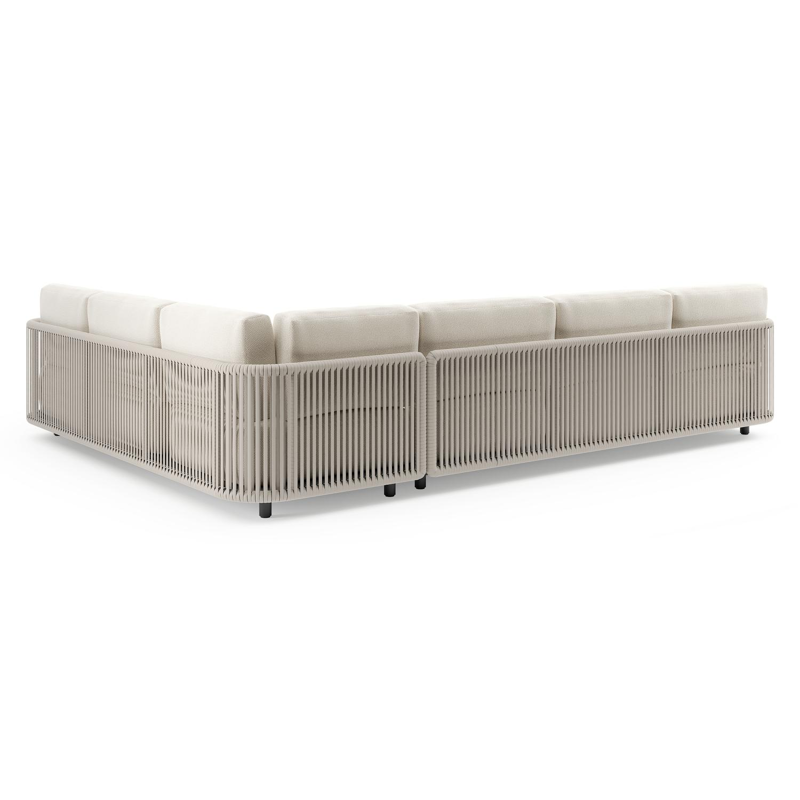 Organo loungehoek in zwart aluminium en beige verticaal geweven luxe vlakke rope met althea off white all weather Cosytica kussen