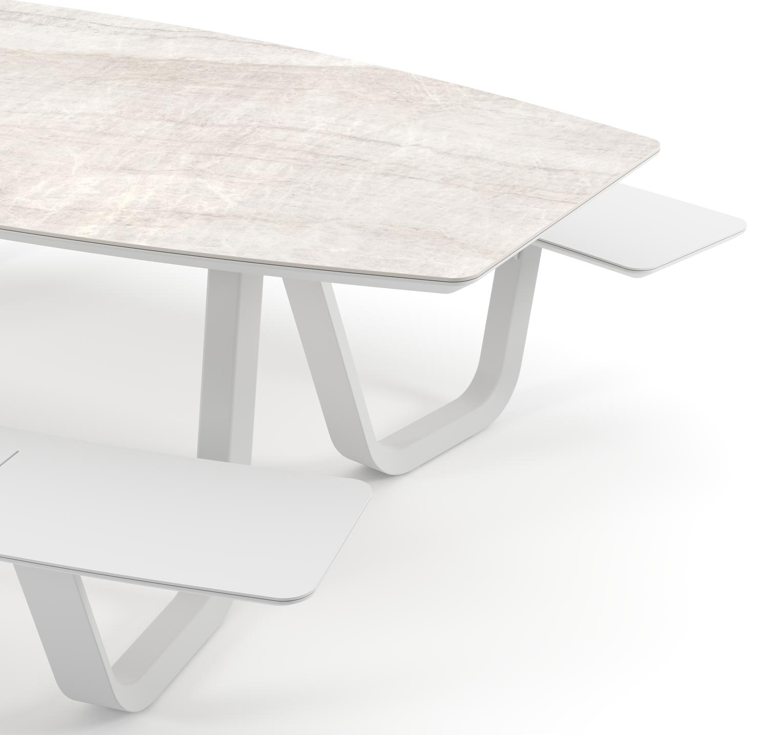 Forno picknicktafel bootvorm in wit aluminium en volkeramiek Taj Mahal - L 240 x B 181 x H 72 cm