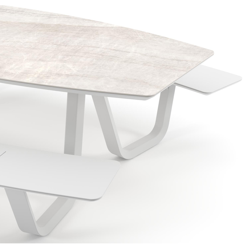 Forno picknicktafel bootvorm in wit aluminium en volkeramiek Taj Mahal - L 240 x B 181 x H 72 cm