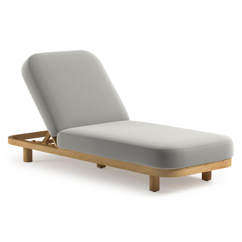Chaise longue réglable Donato en teck avec All Weather Sunbrella® luxe lopi ash coussin