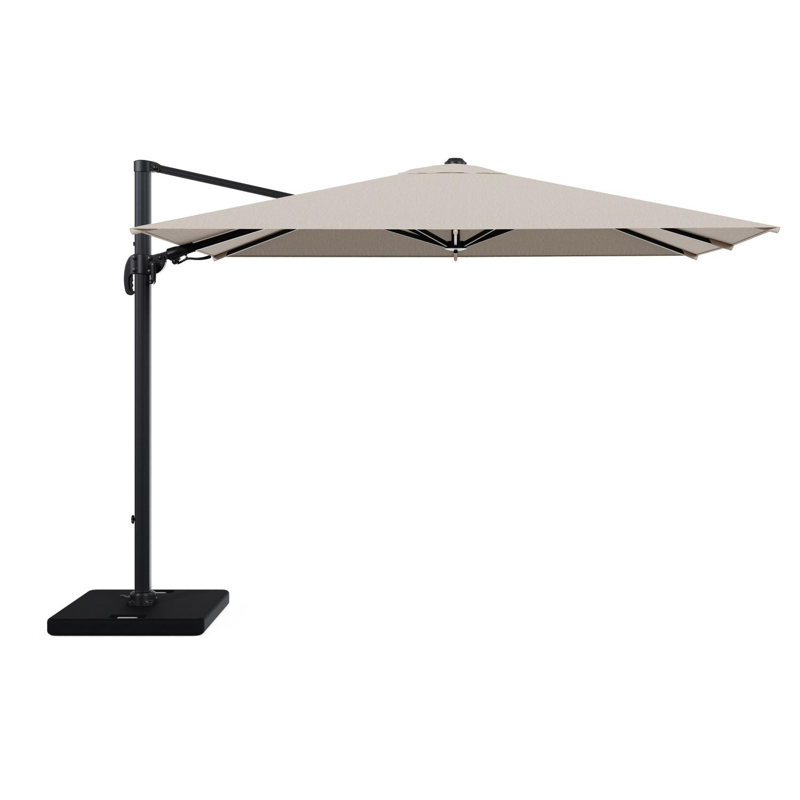 Avola zweefparasol met tiltfunctie in zwart aluminium en natural Weather+ Softtouch parasoldoek - L1 200 x L2 300 cm met parasolvoet Pedito 120 kg