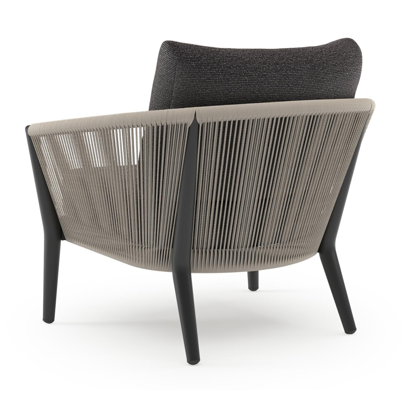 Orso loungestoel in zwart aluminium en beige verticaal geweven ronde rope met Firenze Tunder all weather solica kussen