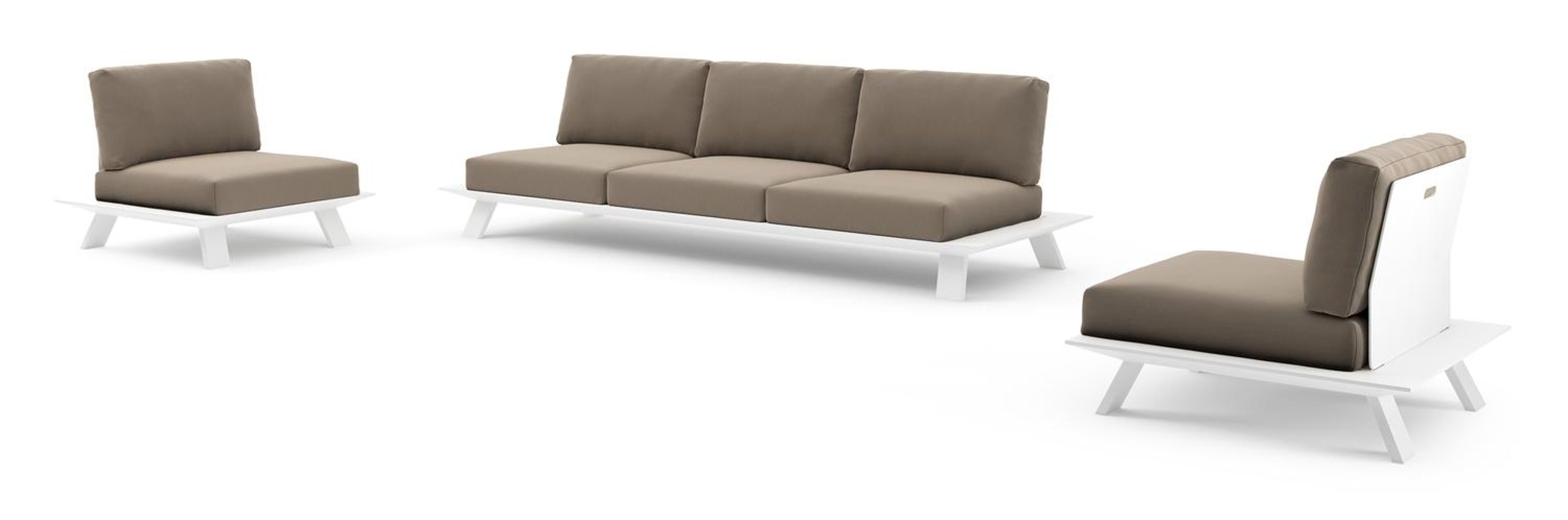Salon de jardin Cesano en aluminium blanc et coussin en all weather Sunbrella® luxe natte heather grey