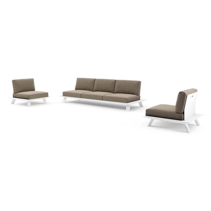Cesano loungeset in wit aluminium met natte heather grey all weather Sunbrella® luxe kussen