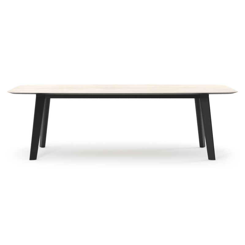 Table de jardin Lacrima forme de bateau en aluminium noir et céramique pleine Travertino Bianco - Lg. 255 x Lrg. 115 x Haut. 73 cm