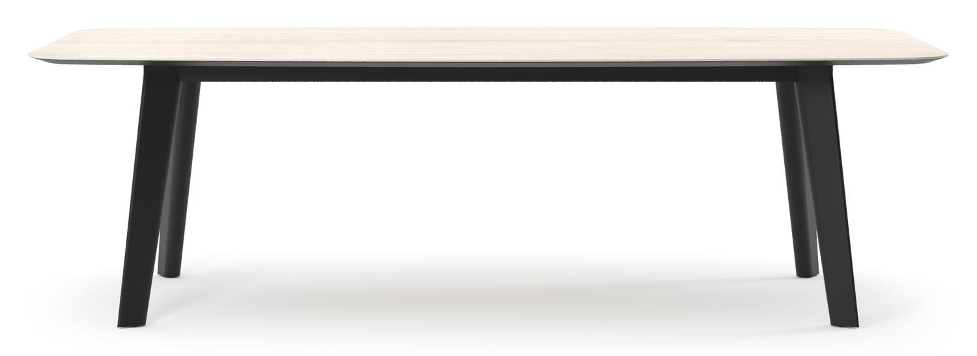 Table de jardin Lacrima forme de bateau en aluminium noir et céramique pleine Travertino Bianco - Lg. 255 x Lrg. 115 x Haut. 73 cm