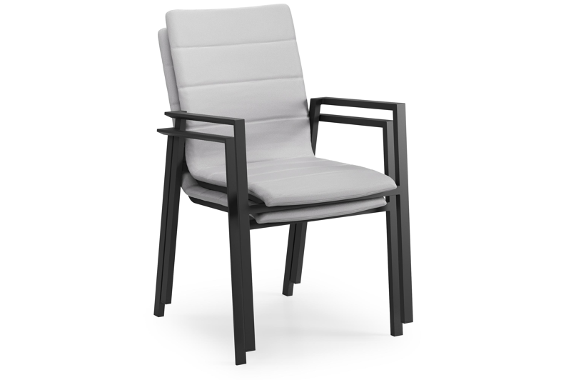 Cirello stapelbare tuinstoel in zwart aluminium en grijs luxe comfort textilene