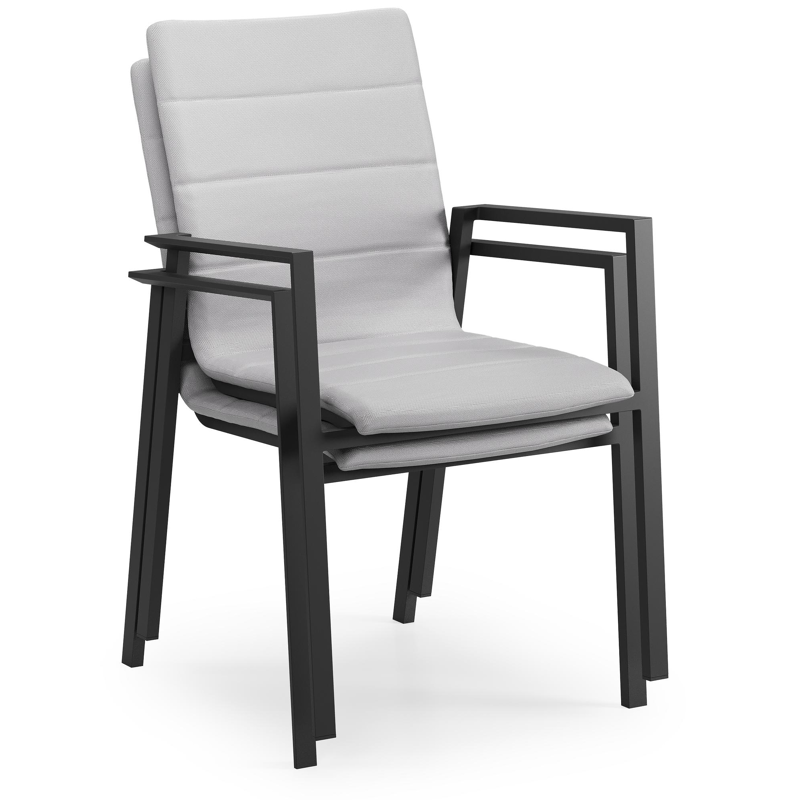 Cirello stapelbare tuinstoel in zwart aluminium en grijs luxe comfort textilene