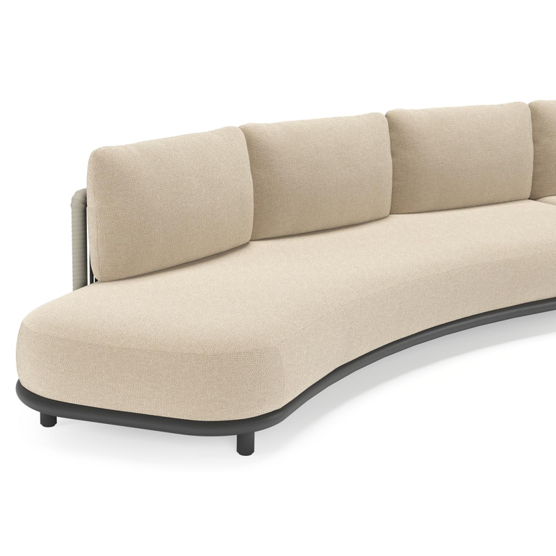 Lomano loungehoek in zwart aluminium en beige verticaal geweven luxe vlakke rope met Althea Chalk all weather cosytica