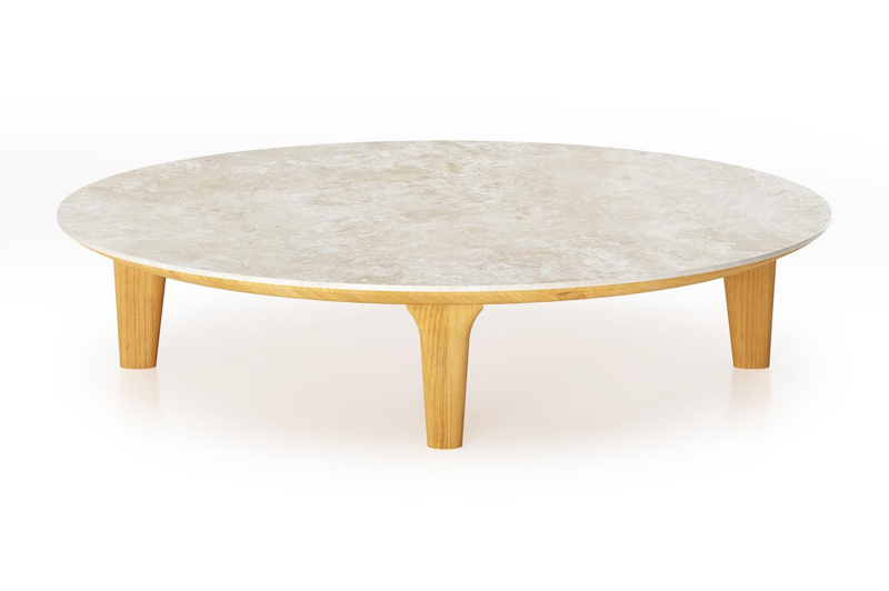 Table de basse Bomero en teck et céramique pleine Rapolano - Diam. 85 cm