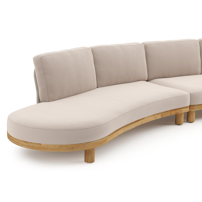 Salon de jardin d'angle Donato en teck et corde ronde tissée verticalement beige et coussins en all weather sunbrella® luxe Wander Pilat