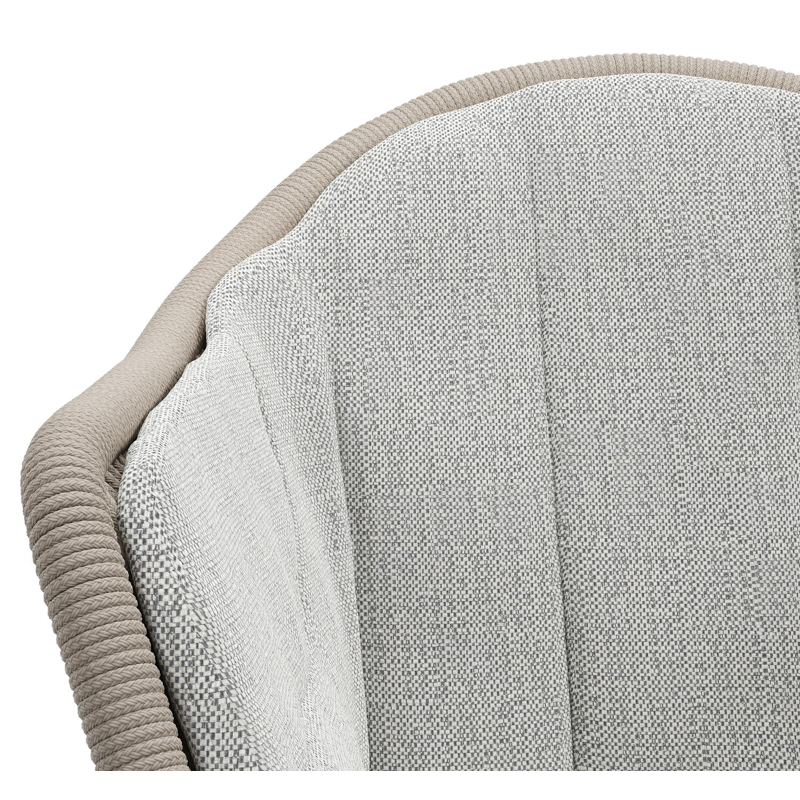 Pagino tuinstoel in wit aluminium en beige verticaal geweven ronde rope met zitkussen in All Weather Sunbrella® Luxe Savane Nimbus