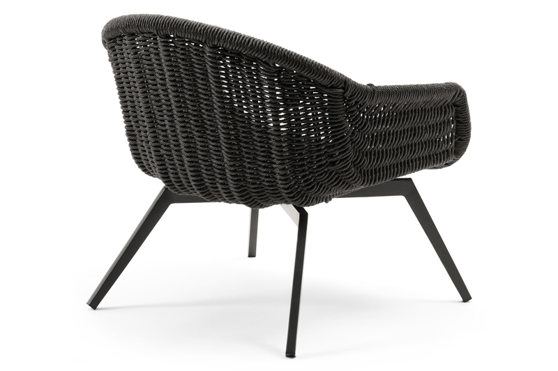 Pagino loungezetel 1-zit in zwart aluminium en zwart wicker