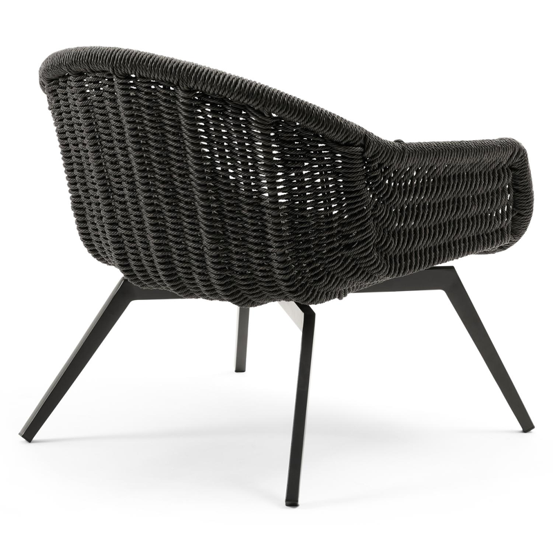Pagino loungezetel 1-zit in zwart aluminium en zwart wicker