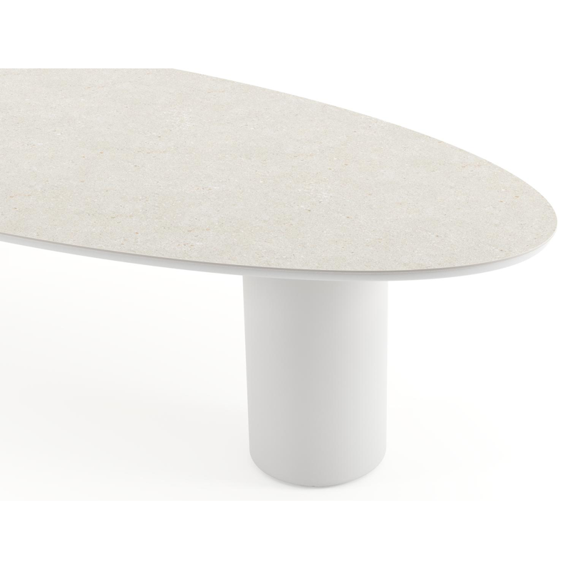 Amico tuintafel ovaal in wit aluminium en volkeramiek Shilin - L 320 x B 130 x H 73.5 cm