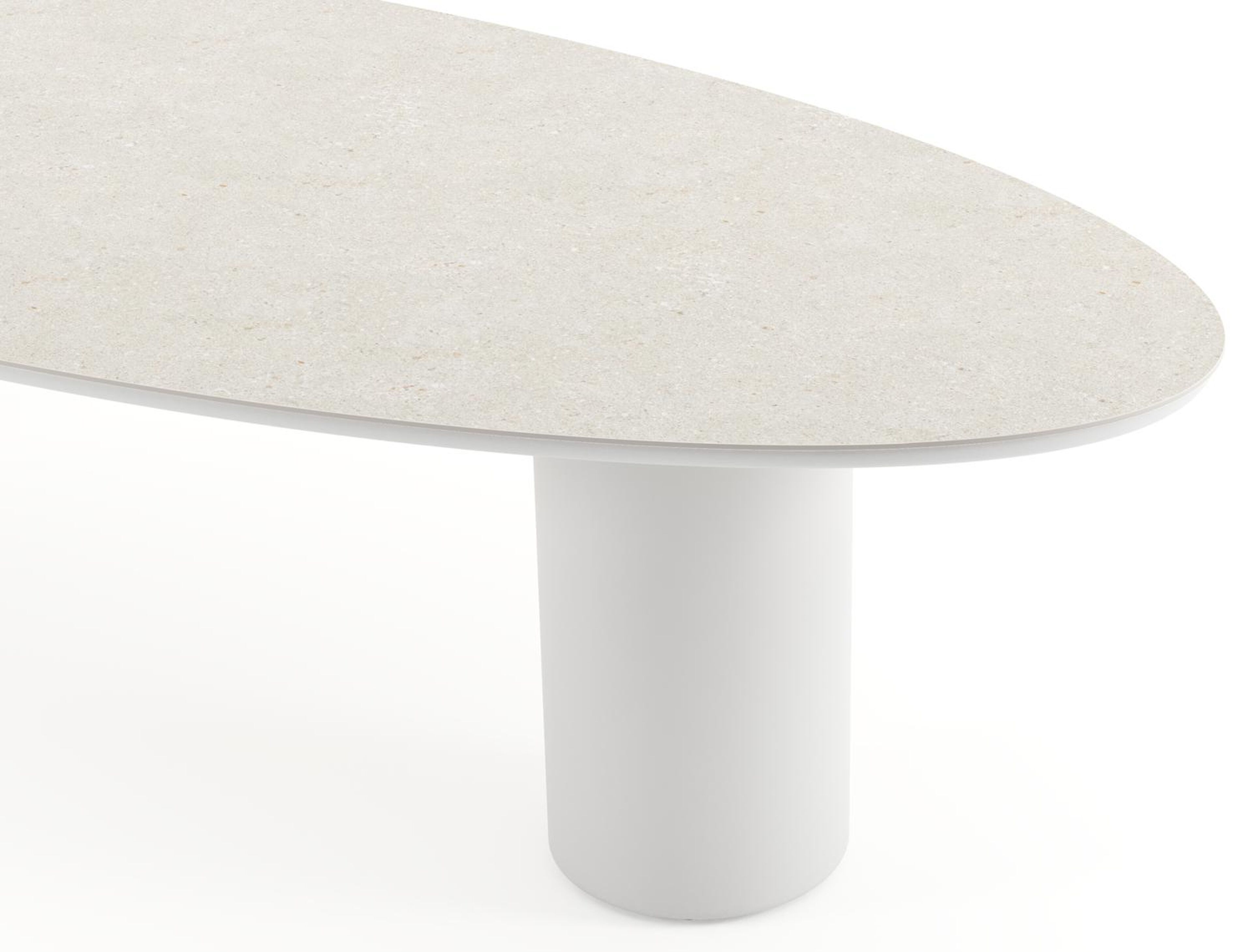 Table de jardin Amico oval en aluminium blanc et céramique pleine Shilin - Lg. 320 x Lrg. 130 x Haut. 74 cm