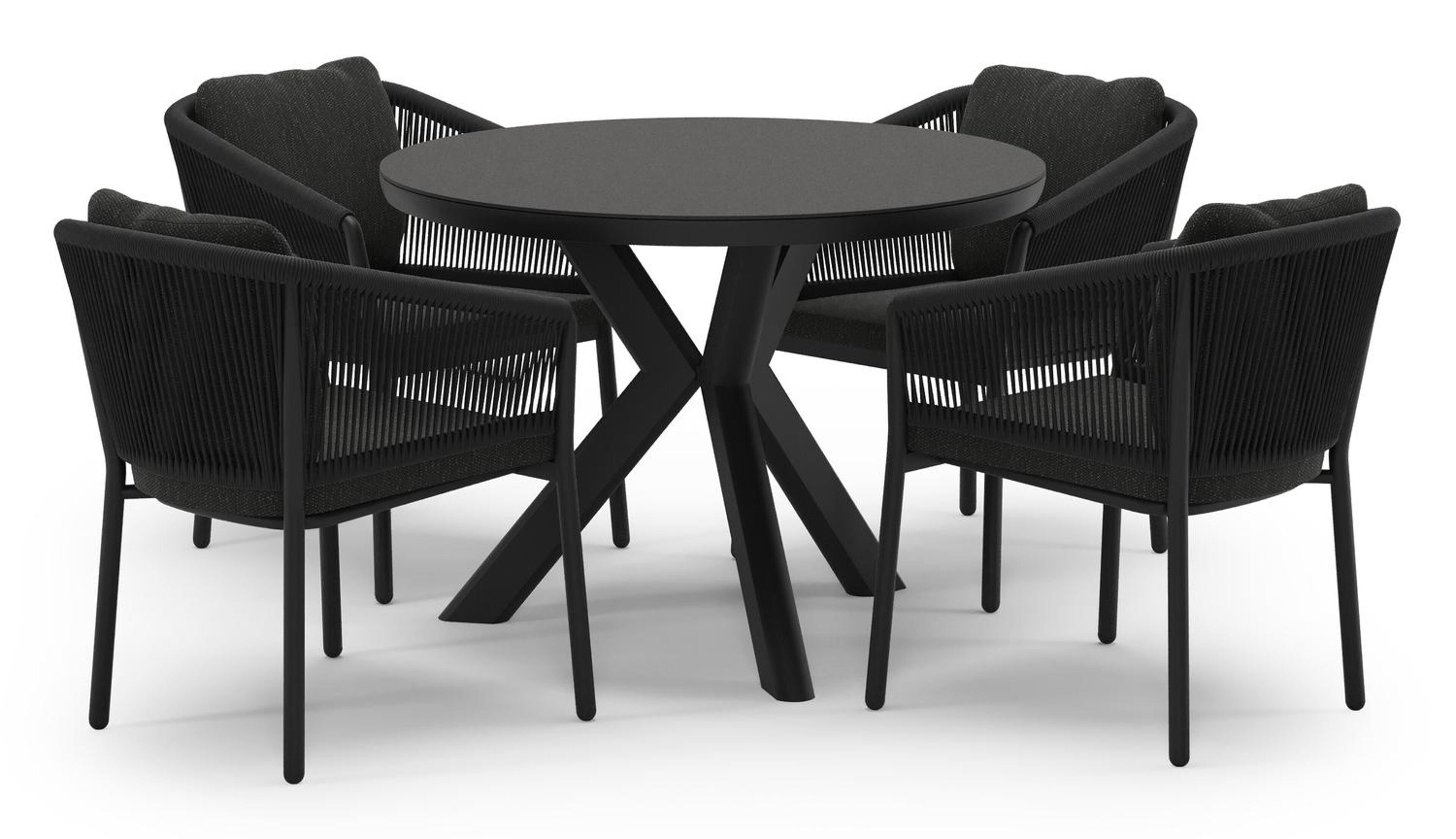 Pamplona tuinset in zwart aluminium en notte minerale sintered stone met 4 Gerona tuinstoelen