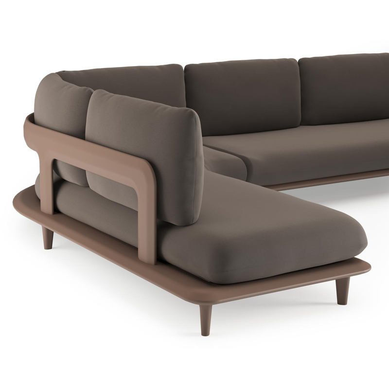 Bomero loungehoek in taupe aluminium met natte nature grey all weather sunbrella® luxe kussen