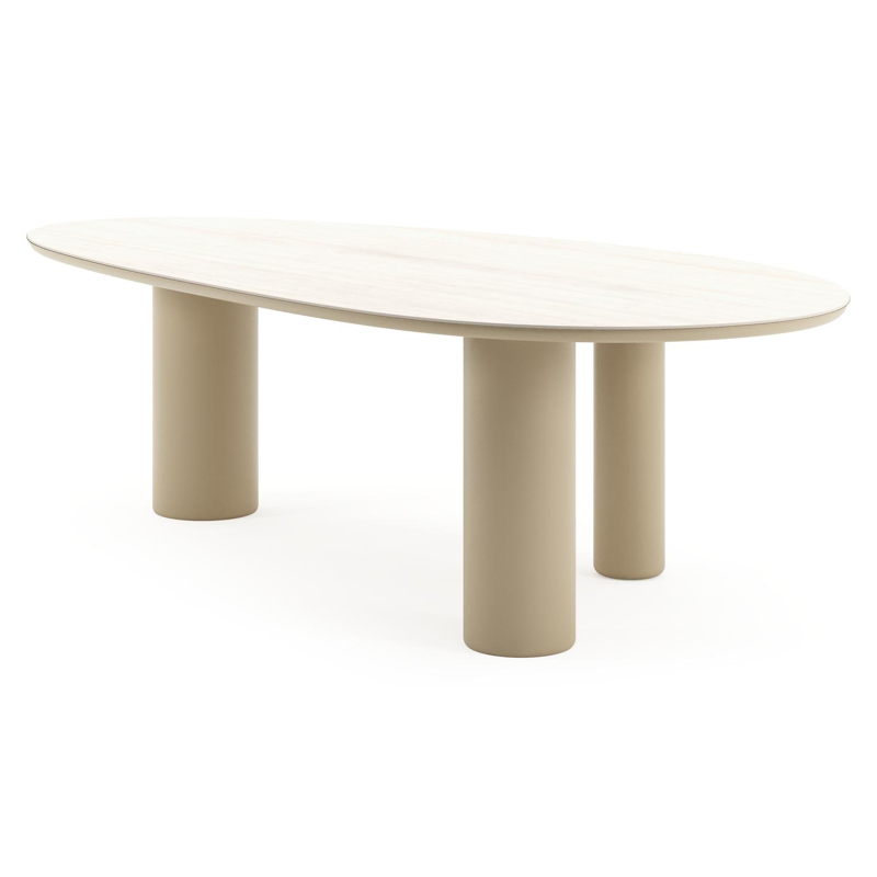 Table de jardin Amico mangue en aluminium beige et céramique pleine Travertino Bianco - Lg. 260 x Lrg. 130 x Haut. 73.5 cm