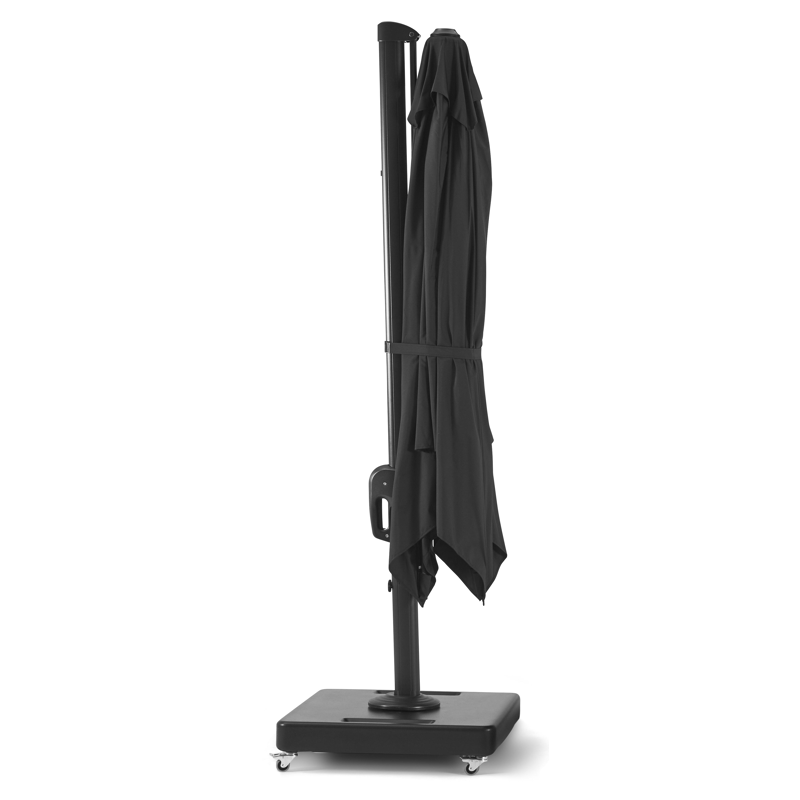 Rufina zweefparasol met tiltfunctie in zwart aluminium met zwart polyester parasoldoek - L1: 300 x L2: 300 cm (met voet)